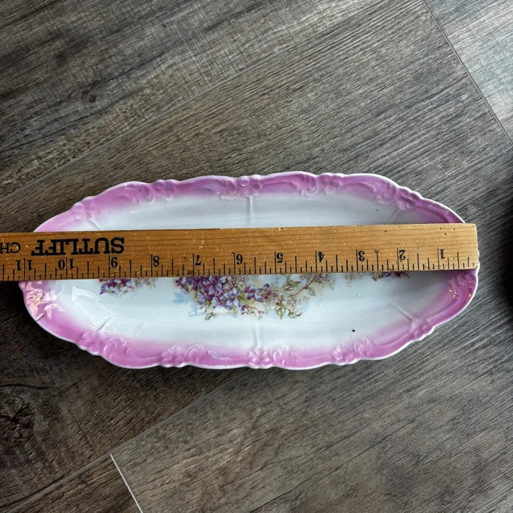 Vintage Pink Lusterware Floral Porcelain Plate‎ and Oval Platter Set 2pc, Spring
